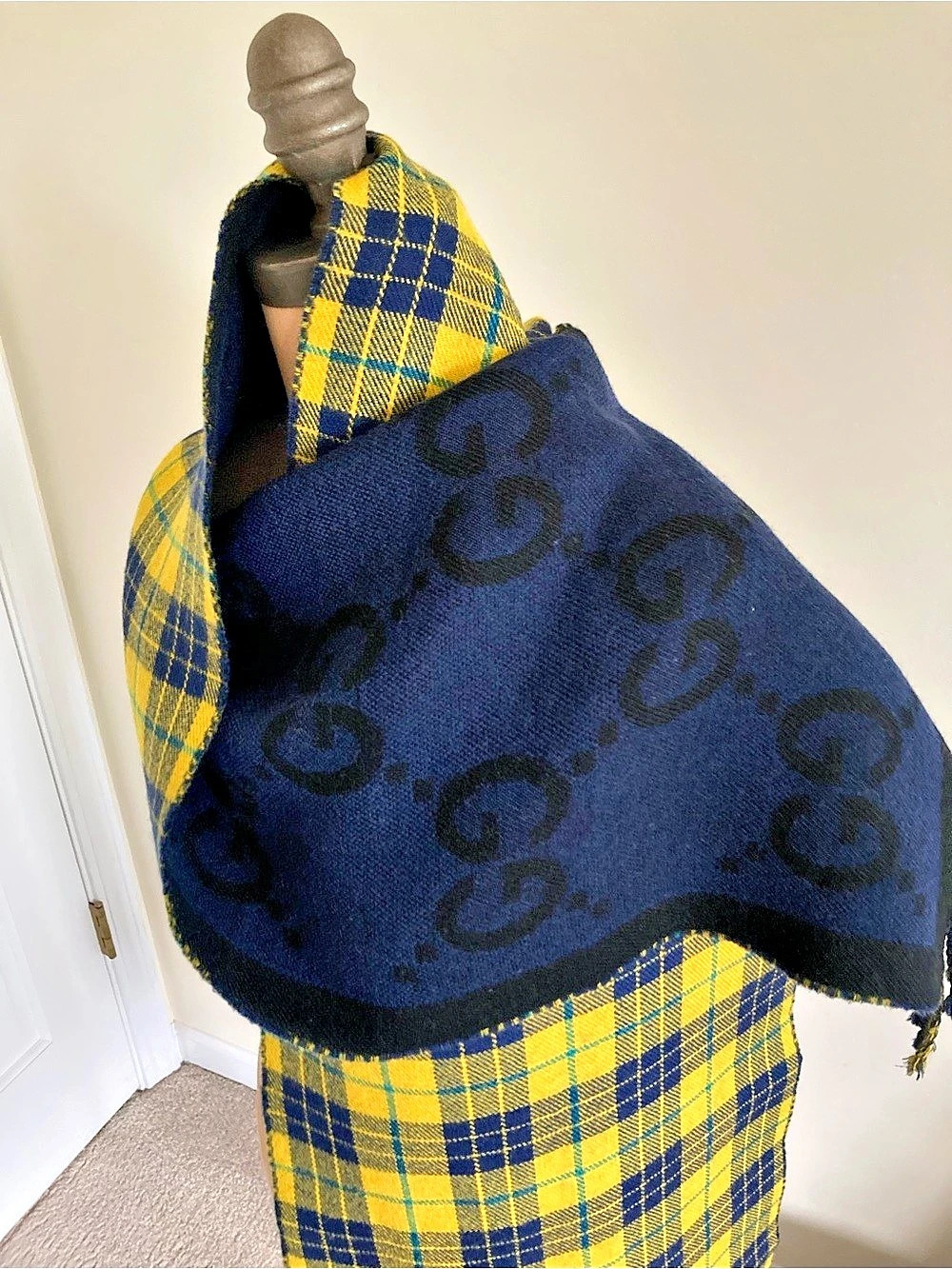 Gucci Plaid Scarf in Yellow & Blue